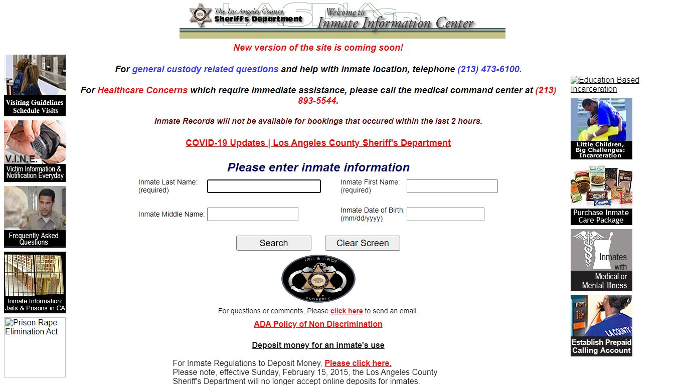 Inmate Search - Los Angeles County Sheriff's Department